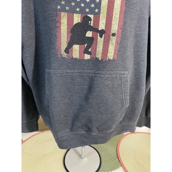 American Flag Baseball Theme Print Gray Pullover Hoodie Size M - Picture 3 of 15